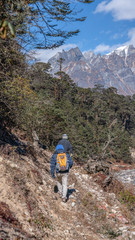 Obraz premium Yumthang! The trail towards Tsethang climbs gently in the beginning and there is a steep climb for about 2-3 hours, and when on top you get an amazing view of Langkyong Khang and the Dongkyari.
