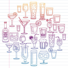Vector set of popular cocktails for the menu. Doodle style icons.