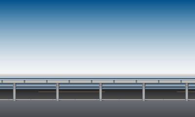 Side view of the road, overpass, bridge with a crash barrier, roadside, clear blue sky background, vector illustration