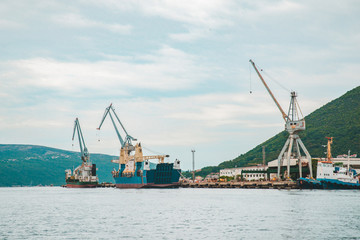 Fototapeta premium port in montenegro. ships loading with goods