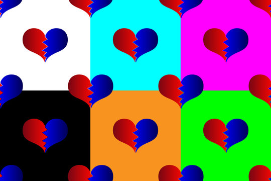 Broken heart seamless pattern, Broken heart ( black, red, white, blue, purple, green ) background,