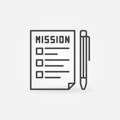 Mission document with pen vector concept icon or symbol in thin line style