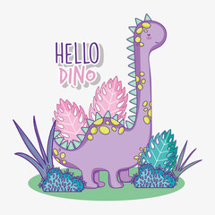 cute brontosaurus wildlife animal with leaves © Stockgiu