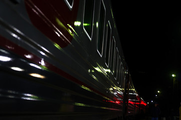 train in city at night