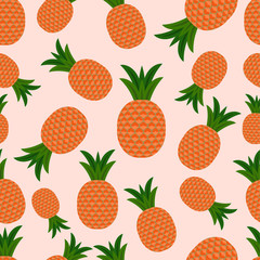 Bright seamless vector pattern with ripe pineapples. Summer colorful tropical textile print. Vector graphics