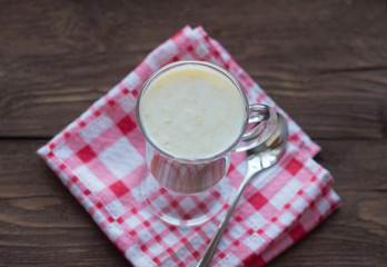 smoothies, delicious and healthy kefir drink with banana and pear