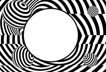 vector of 3d  twisted circle black and white optical illusion with blank copyspace