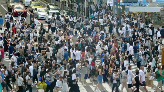 Tokyo, Japan - Circa August 2018 : Time lapse a lot of people in shibuya area tokyo japan