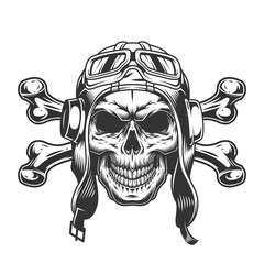 Skull in pilot helmet and goggles