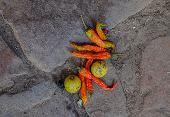 Spices on road as a donation to Godness