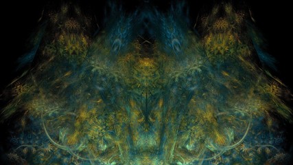 Feinfasrige symmetrische Strukturen - Petrol / Ocker