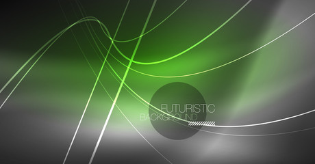 Digital technology abstract background - neon geometric design. Abstract glowing lines. Colorful techno background. Futuristic shape.