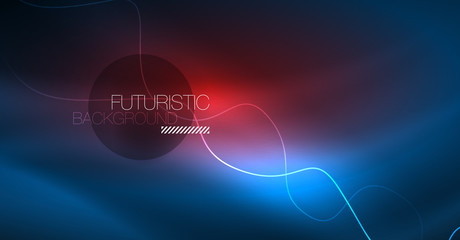 Glowing abstract wave on dark, shiny motion, Christmas and New Year magic space light. Techno abstract background
