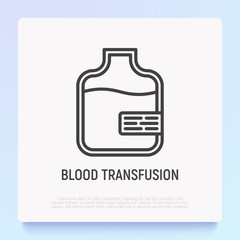Blood transfusion thin line icon. Modern vector illustration of blood bag.