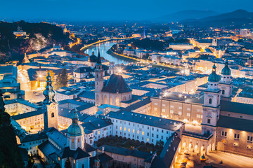 Historic city of Salzburg at twilight, Austria