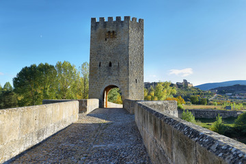 Fototapeta na wymiar Medieval bridge over Ebro river in Frias, Burgos, Spain.