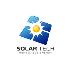 Sun solar energy logo design template. solar tech logo design