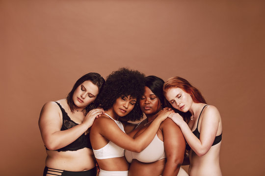 Multiracial group women in lingerie