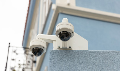 Surveillance CCTV Security Cameras on the roof, closeup view