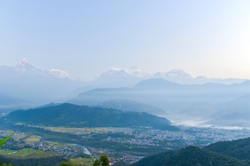 View of Pokhara Valley and the Annapurna Mountain Range with Fogs in the Morning