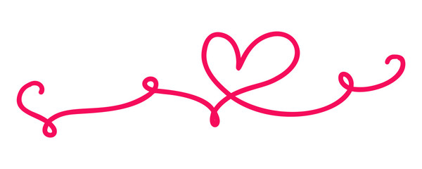 monoline Red vintage Vector Valentines Day Hand Drawn Calligraphic two Hearts. Calligraphy lettering illustration. Holiday Design element valentine. Icon love decor for web, wedding and print