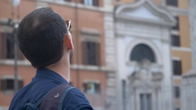 Handsome Tourist Wearing Sunglasses Admiring The View.
