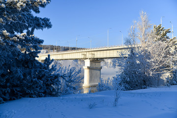 bridge over river in winter