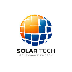 Sun solar energy logo design template. solar tech logo design