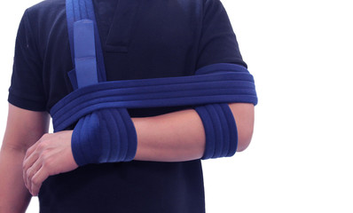 Shoulder immobilizer color icon. Sling and swathe. Broken arm, shoulder injury treatment. Arm fix brace. - obrazy, fototapety, plakaty
