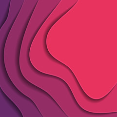 Colored paper waves, abstract, geometric background texture layers of depth in shades of pink and purple.
