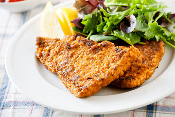 Couple Of Pork Schnitzel With Green Salad