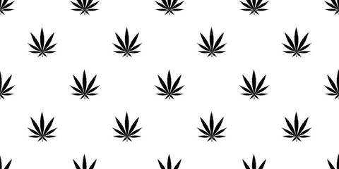 Cannabis seamless pattern. Marijuana floral pattern. Flat leaf of weed cannabis, monochrome black and whit. Marijuana design element seamless for fabric vector illustration.