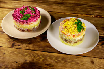 Traditional russian layered salads 