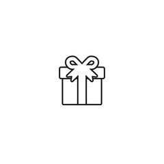 black outline present box with ribbon. simple icon isolated on white background. present sign.