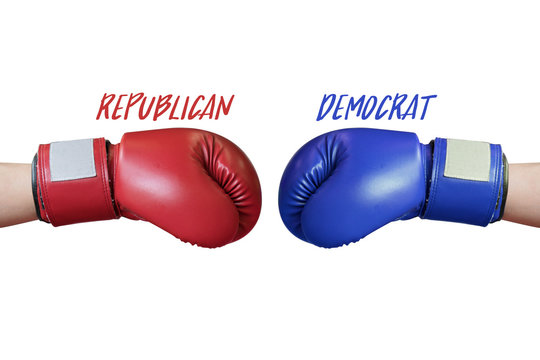 isolate fist with boxing glove for democrat and republican party for us election