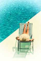 Top view of a girl in the swimming pool