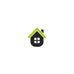 Obraz premium Flat black home .Simple silhouette of the house with roof and chimney. Icon isolated on