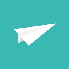 Paper plane icon. Flat origami airplane isolated on blue background. Vector illustration.