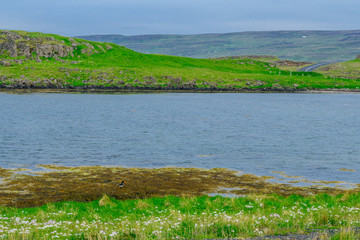 Coastline and landscape along the Steingrimsfjordur