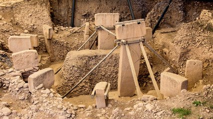 Göbeklitepe temple area, obelisks and figures on it