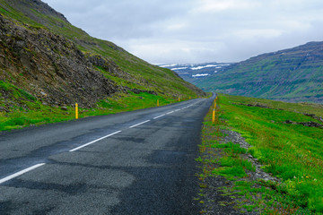 Coastline and landscape along the Skotufjordur fjord