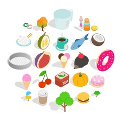 Dulcet dessert icons set. Isometric set of 25 dulcet dessert vector icons for web isolated on white background