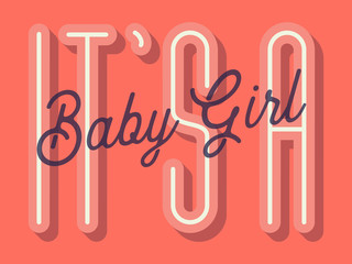 It's a Baby Girl - Baby Shower Card (Color of the Year 2019 Living Coral) Vector Illustration