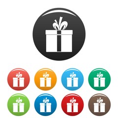 Gift box icons set 9 color vector isolated on white for any design