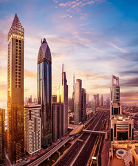 Fototapeta na wymiar Dubai sunset panoramic view of Burj Khalifa