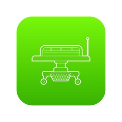 Medical bed icon green vector isolated on white background