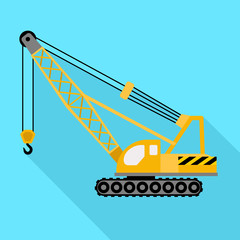 Construction excavator crane icon. Flat illustration of construction excavator crane vector icon for web design