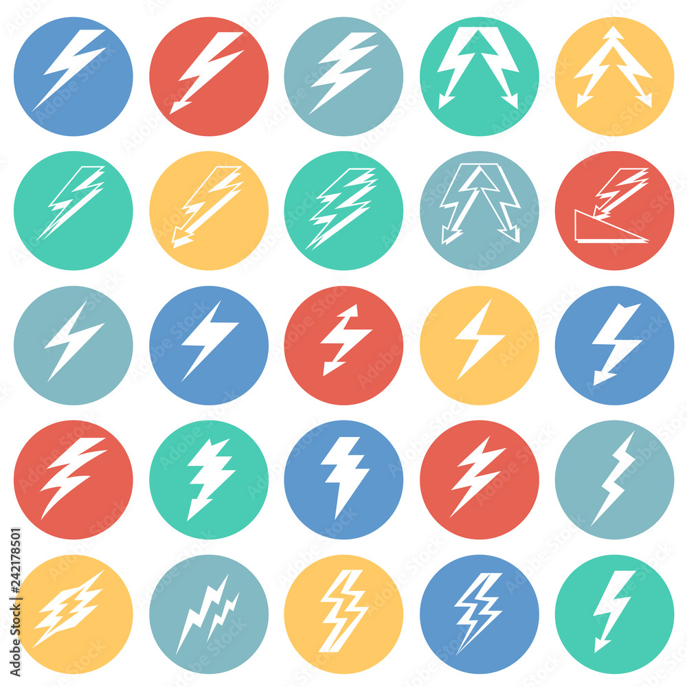 Fototapete Lightning icon set on color circles background for graphic and web design, Modern simple vector sign. Internet concept. Trendy symbol for website design web button or mobile