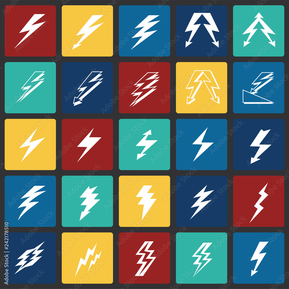 Fototapete Lightning icon set on color squares background for graphic and web design, Modern simple vector sign. Internet concept. Trendy symbol for website design web button or mobile