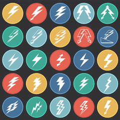 Lightning icon set on color circles black background for graphic and web design, Modern simple vector sign. Internet concept. Trendy symbol for website design web button or mobile